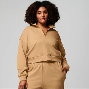 Fabletics Year Round Terry Half Zip Sweatshirt In Quicksand